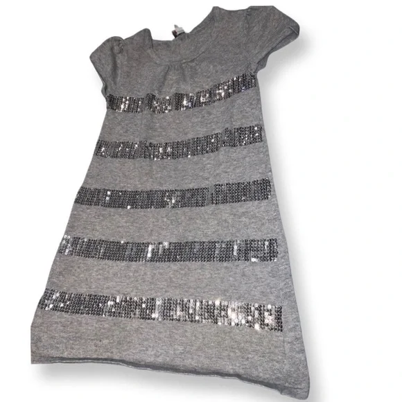 Children’s Place Girls Grey Gray Silver Sequin T Shirt Dress Girls Size 7/8 - Picture 3 of 8